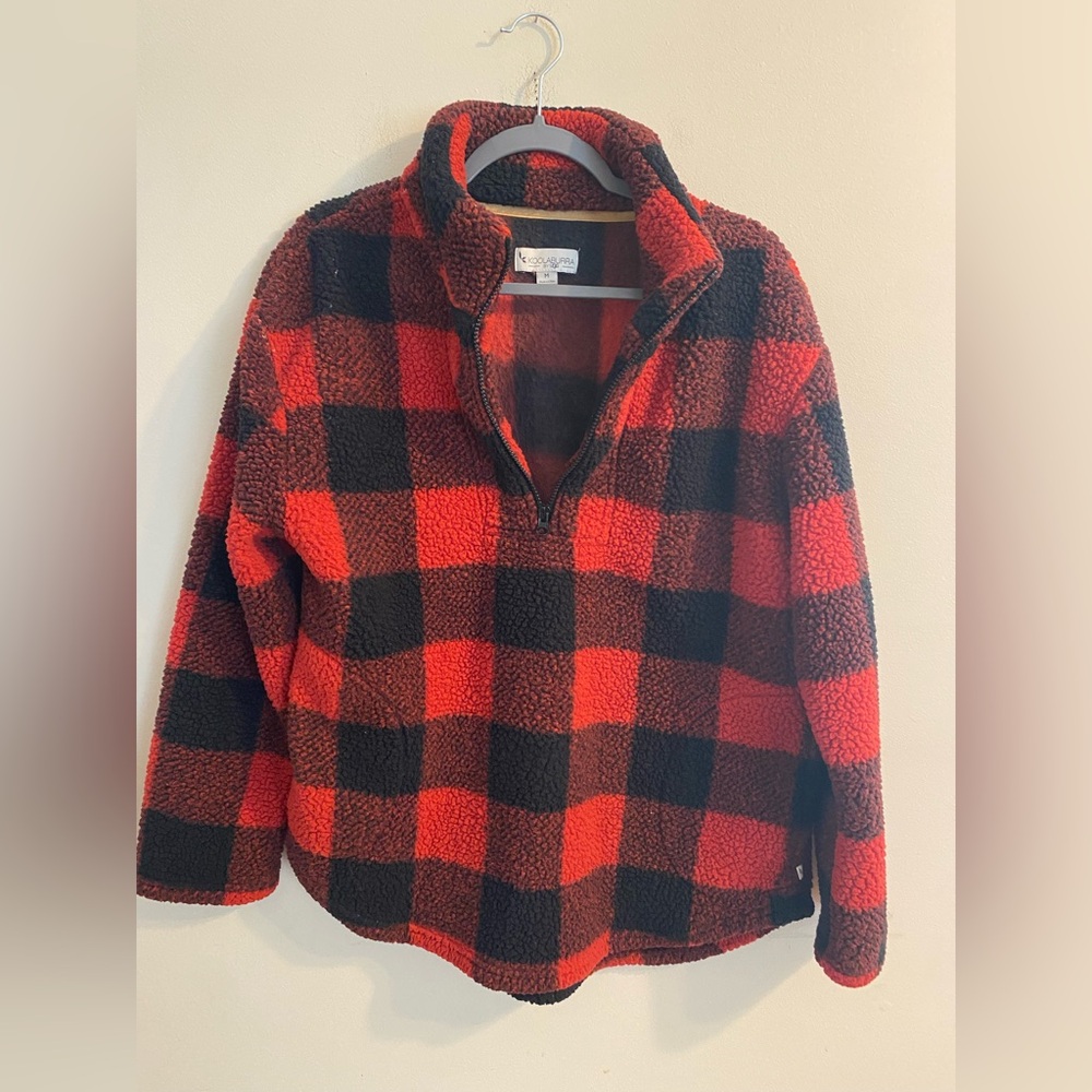 Women's UGG Koolaburra Black Red Buffalo Plaid 1/2 Zip Pullover Fleece Sz Medium